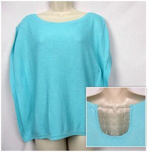 Cache Sweater Small Womens Metal Chain Link Back Detail Boxy Poncho Light Blue